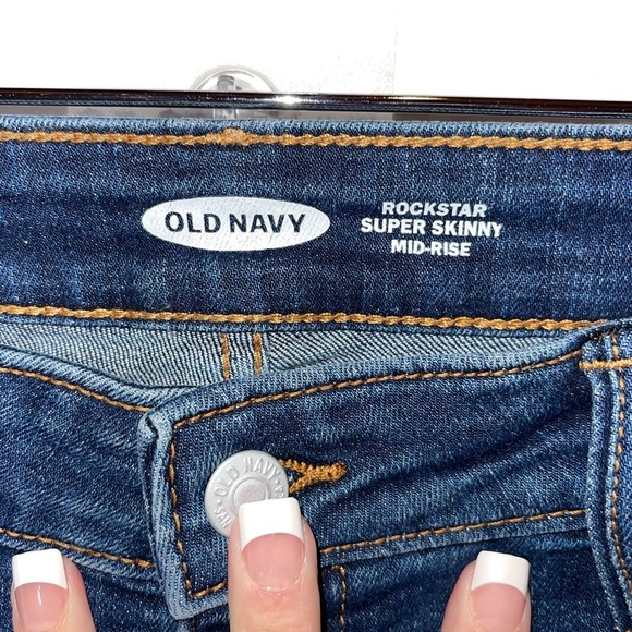 OLD NAVY Blue Distressed Rockstar Super Skinny Mid-Rise Jeans 10 Long - Picture 2 of 6
